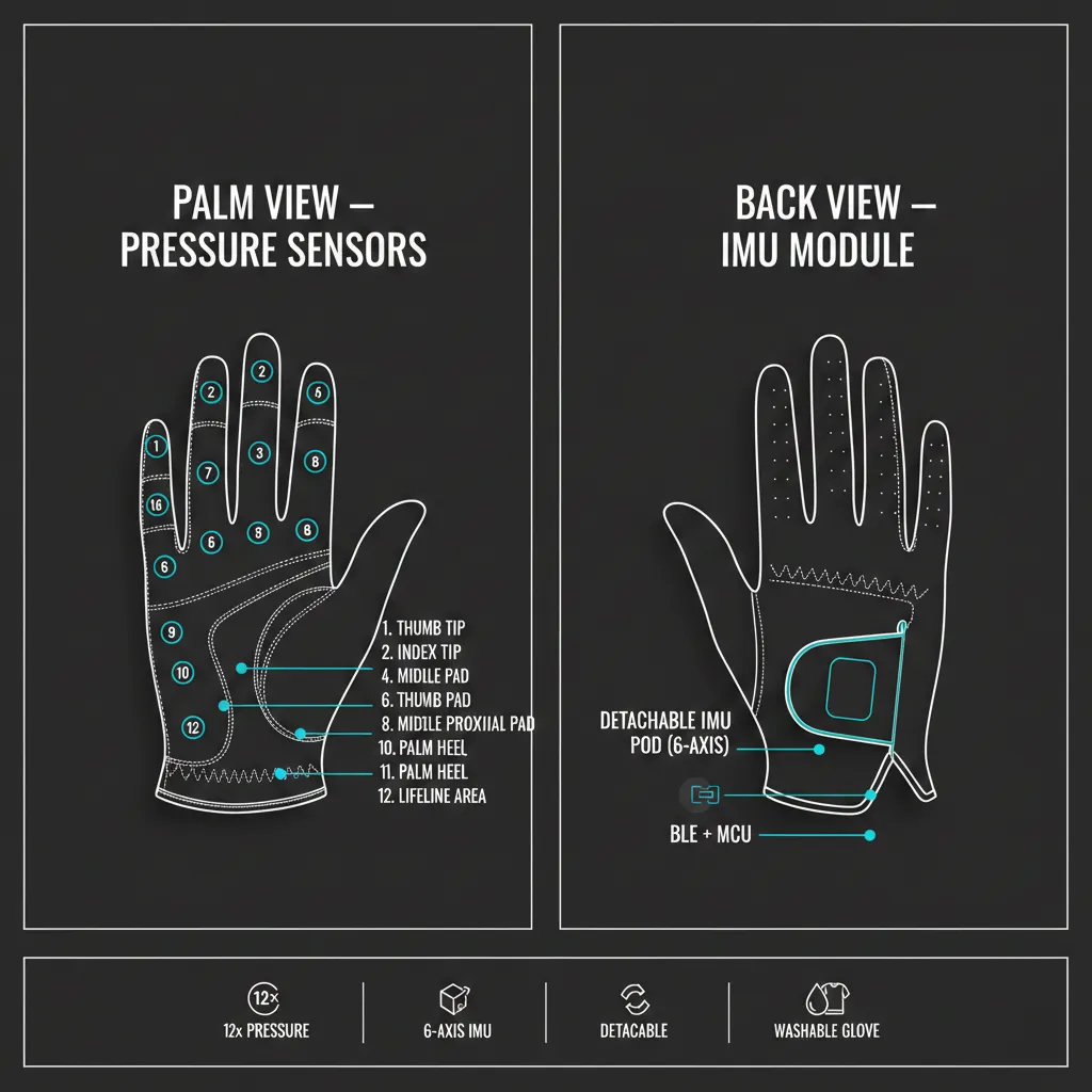 手套传感点位布局（示意）